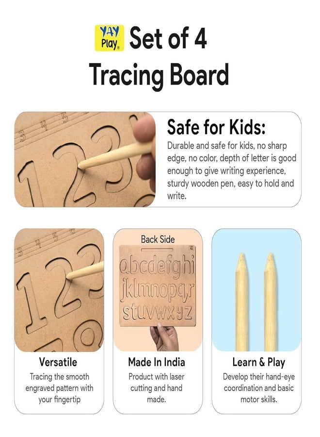 YaYplay Educational Wooden Tracing Board for Kids | Reading and Writing Board Toys for 2+ Years Old | Double Sided 2 Boards Capital, Small, Geometric Shapes and 6 Patterns Learning - Image 3